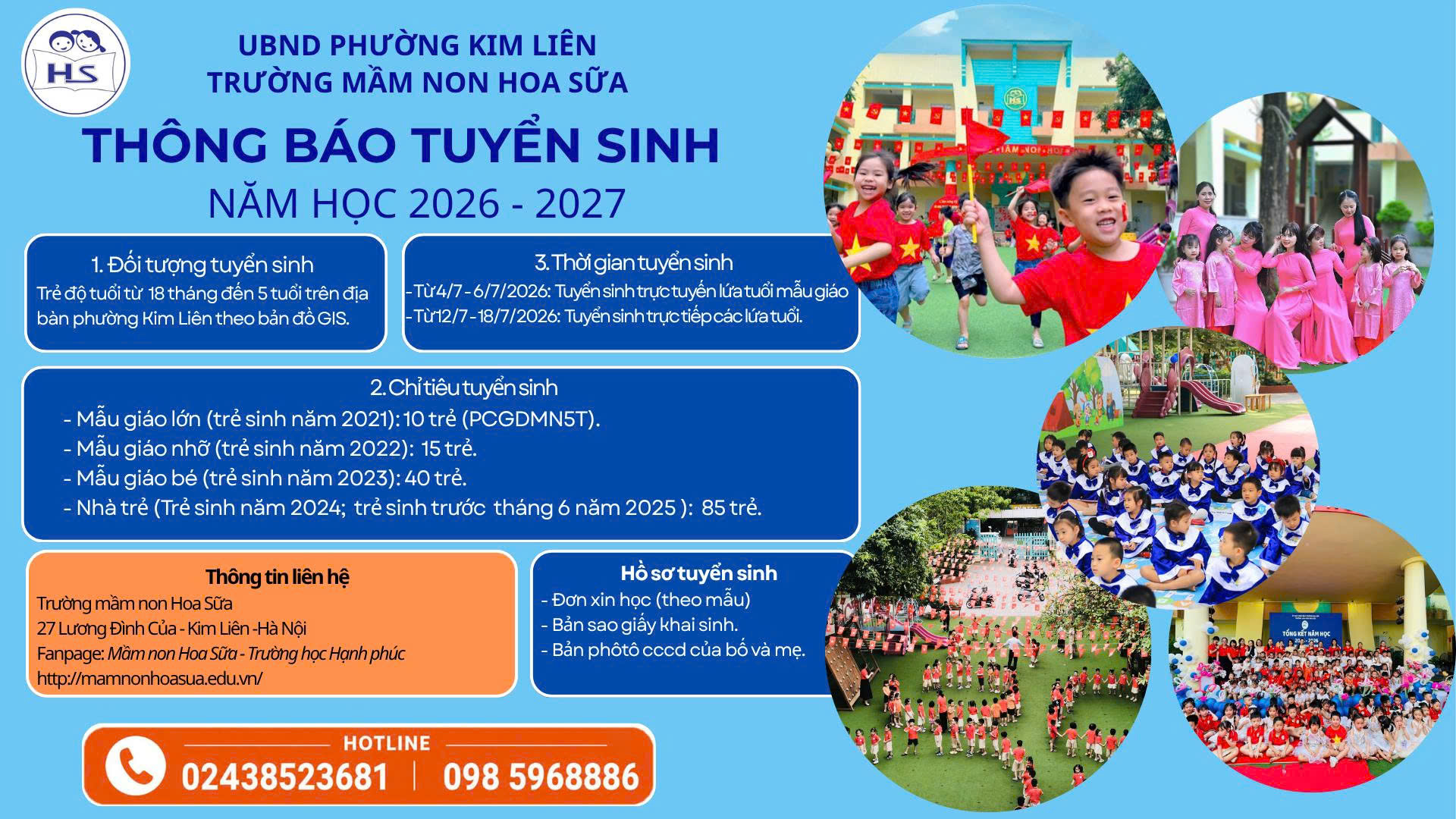 Thông báo tuyển sinh Trường Mầm non Hoa Sữa